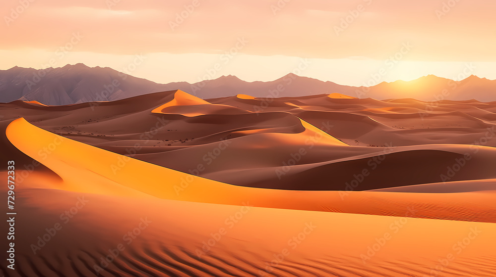 Naklejka premium Sand dunes in desert landscape, 3d rendering of beautiful desert