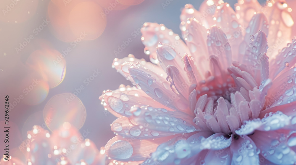 Flower with dew, macro, closeup, chrysanthemum Flower with dew, macro, closeup, chrysanthemum