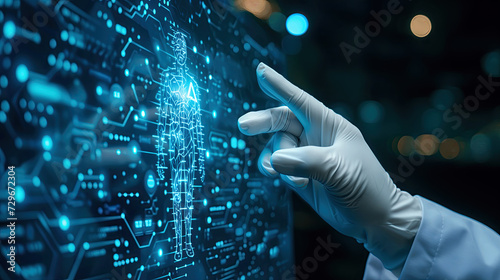 doctors hand pointing at digital data structure, virtuel medicine
 photo