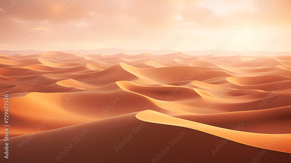 Desert landscape, sand dunes with wavy pattern - obrazy, fototapety, plakaty 