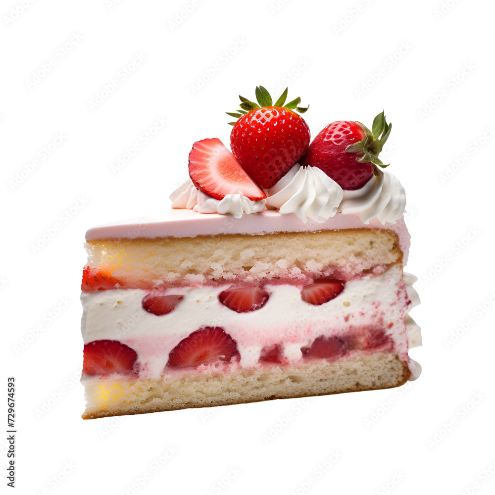Cake Slice and Cheesecake with Cream and Fresh Strawberries, Isolated on Transparent Background, PNG Cake Slice and Cheesecake with Cream and Fresh Strawberries, Isolated on Transparent Background, PNG