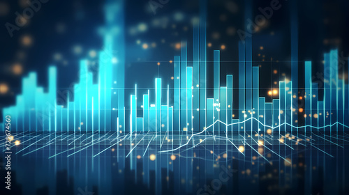 Stock market chart background, financial forecast illustration with glowing trend lines