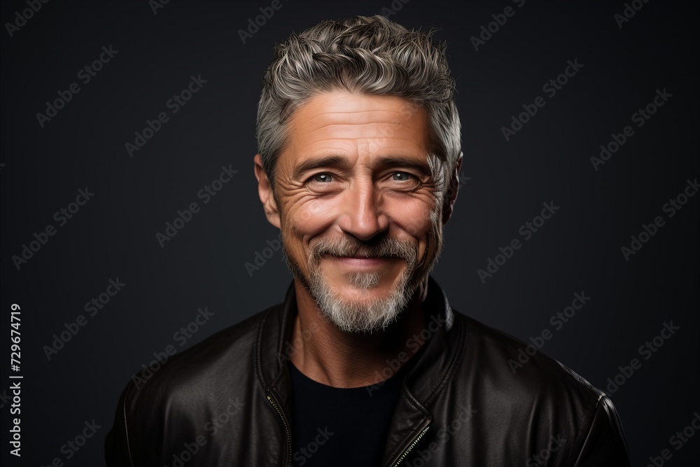 Portrait of a happy mature man with grey hair and beard.