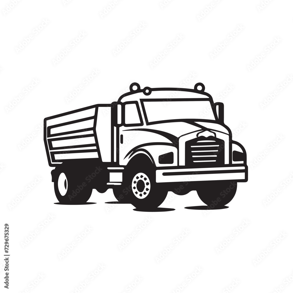 Dump truck in cartoon, doodle style . Image for t shirt. Isolated 2d vector illustration in logo, icon, sketch style, Eps 10, black and white. AI Generative