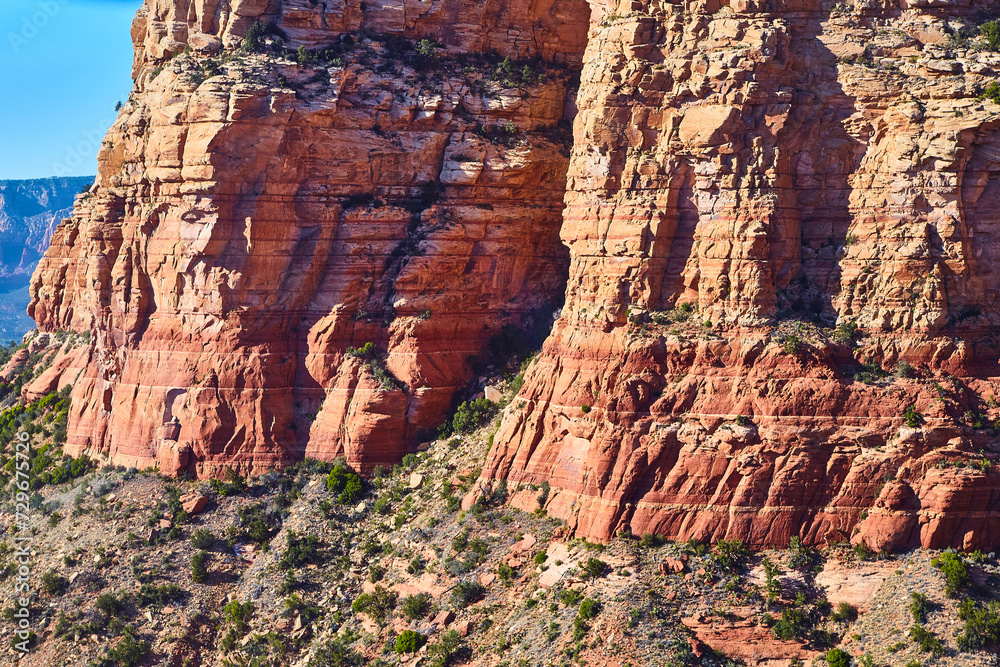Aerial View of Sedona Red Rock Formations and Desert Flora
