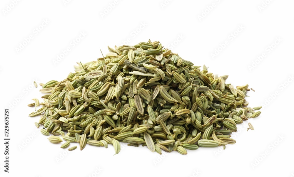 Pile of dry fennel seeds isolated on white Pile of dry fennel seeds isolated on white