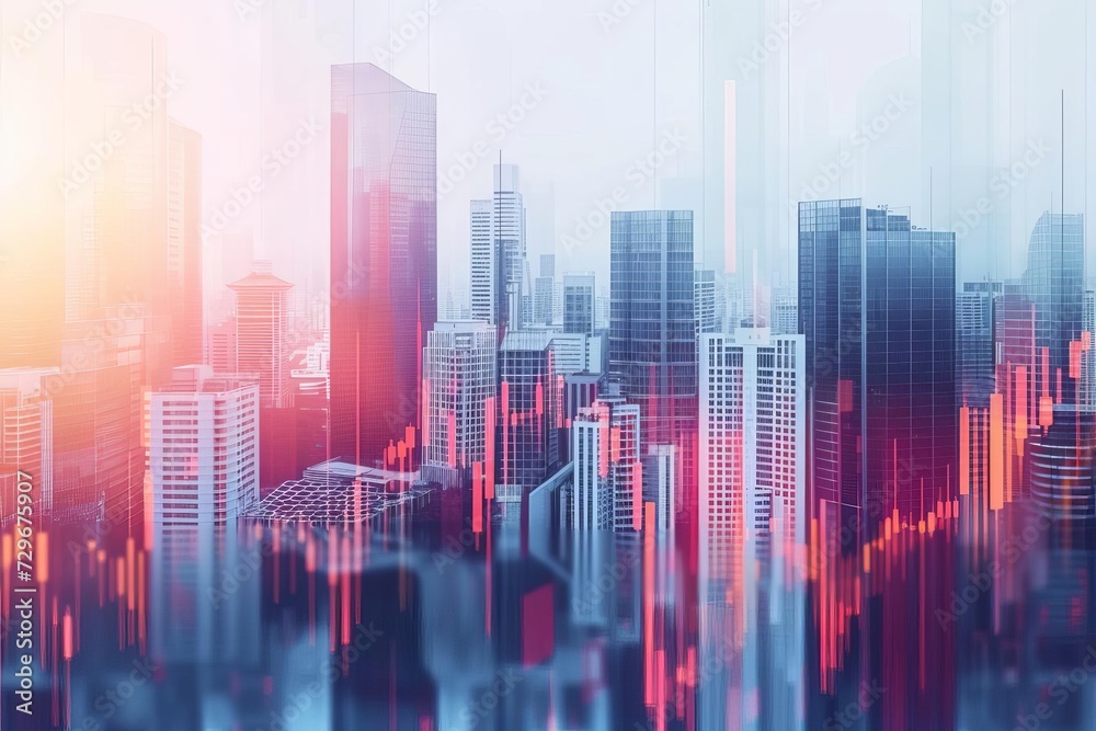 Abstract business background with buildings and financial elements A concept of commerce and corporate growth - obrazy, fototapety, plakaty 