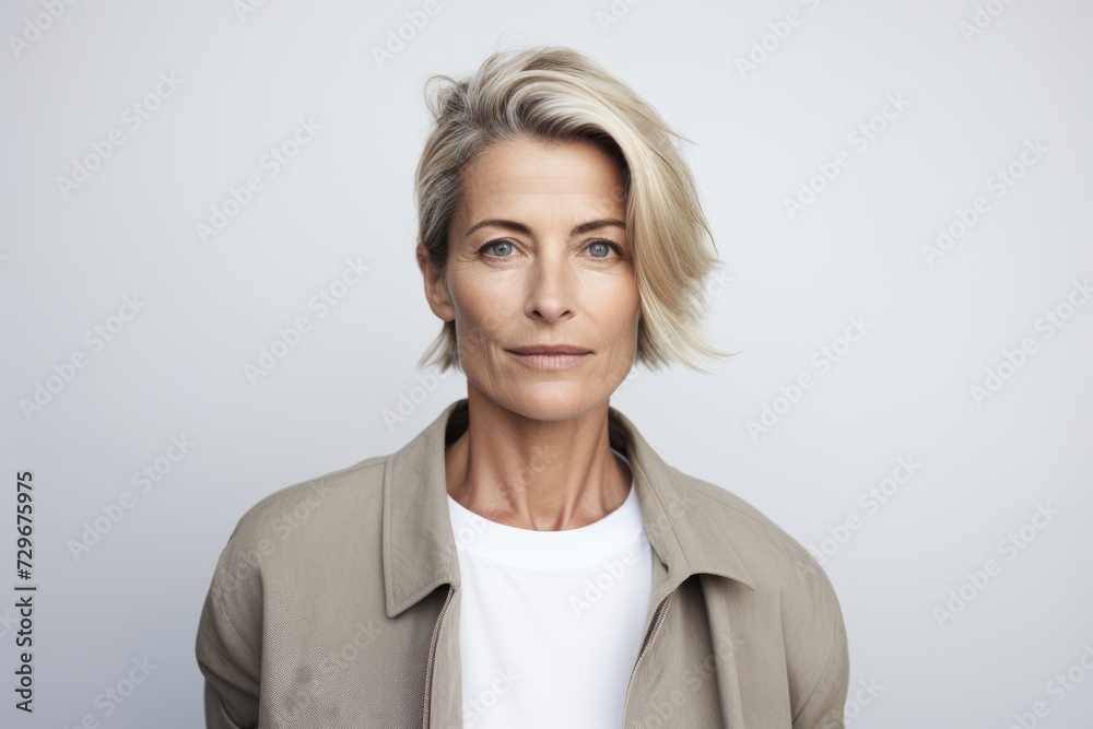 Portrait of mature businesswoman with short hair looking at camera. Portrait of mature businesswoman with short hair looking at camera.