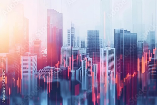 Abstract business background with buildings and financial elements A concept of commerce and corporate growth photo