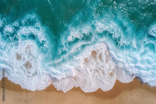 Aerial view of ocean waves crashing onto the beach A natural and refreshing seascape © Jelena