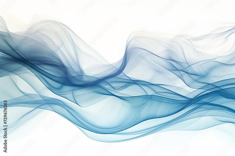 Blue abstract wave White backdrop. fluid design Serene motion Artistic background - obrazy, fototapety, plakaty 