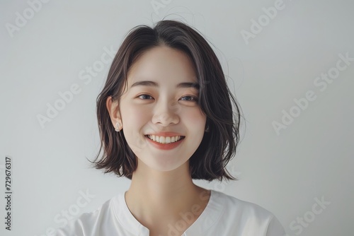 Beautiful young asian woman Dental advertisement. candid portrait Clean teeth Isolated on white