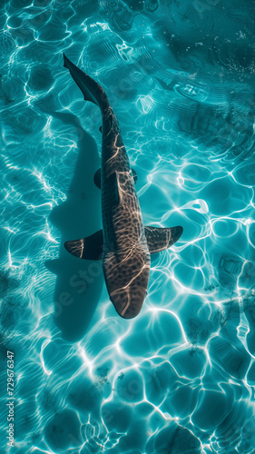 Top view of striped spotted shark swimming in the ocean