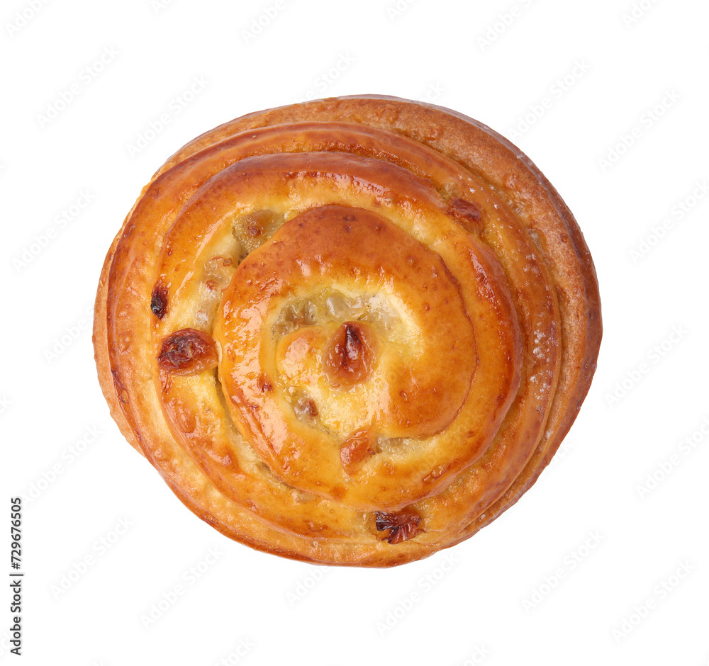 Delicious roll isolated on white, top view. Sweet bun Delicious roll isolated on white, top view. Sweet bun