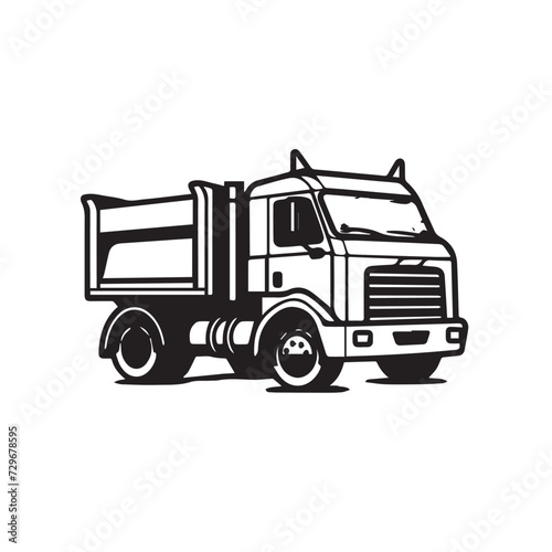 Dump truck in cartoon, doodle style . Image for t shirt. Isolated 2d vector illustration in logo, icon, sketch style, Eps 10, black and white. AI Generative