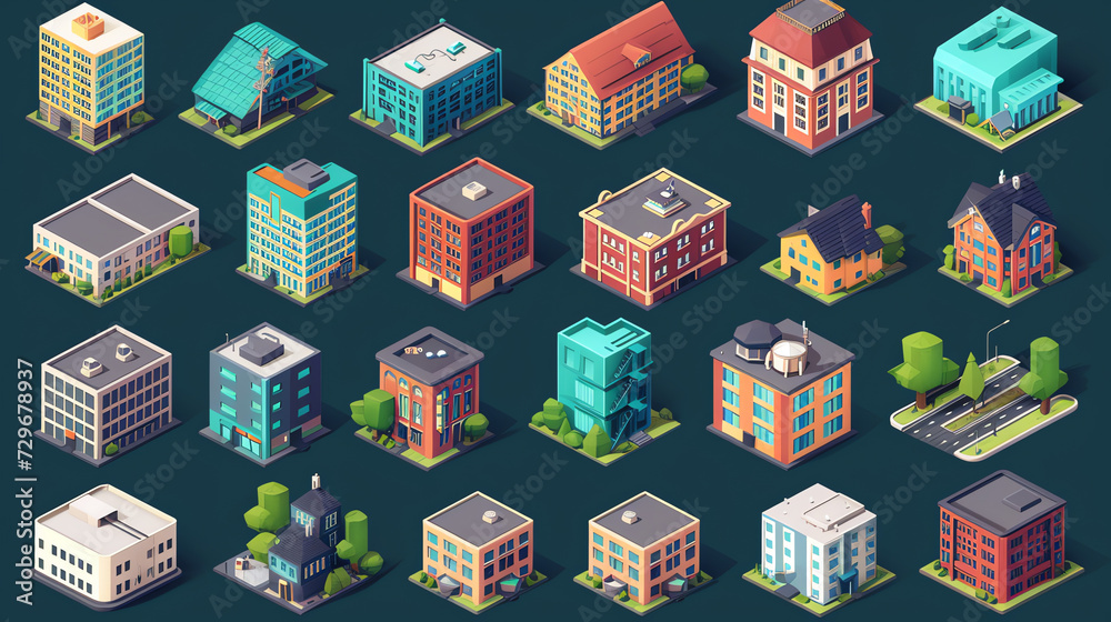 Fototapeta premium Isometric Building Tileset