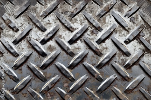 Close-up view of a weathered checker plate metal texture.