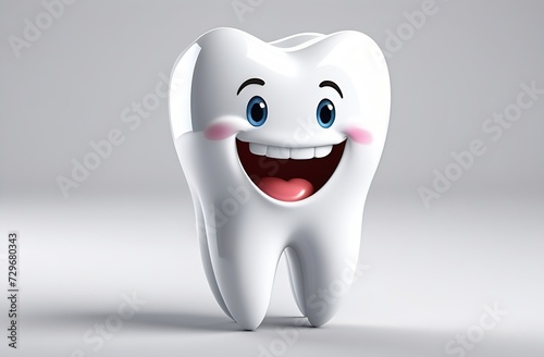 Happy healthy tooth. Cartoon smiling 3D tooth. The concept of brushing and whitening teeth and oral hygiene. Pediatric Dentistry