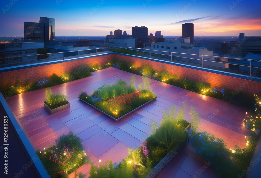 Rooftop Garden. Urban. Greenery. Skyline. Nature. Landscape. Cityscape ...