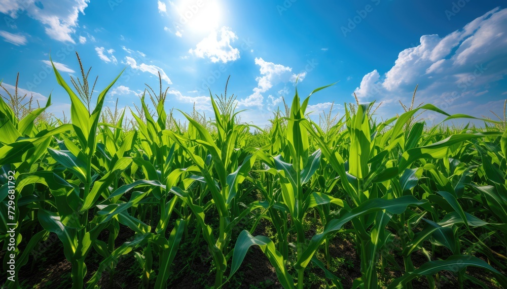 organic corn field at agriculture farm with blue sky background. organic corn field at agriculture farm with blue sky background.