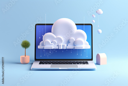 a laptop with clouds on the screen photo