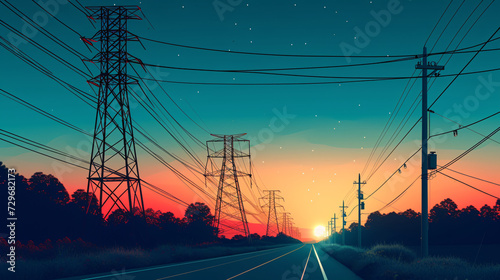 a road with power lines and trees