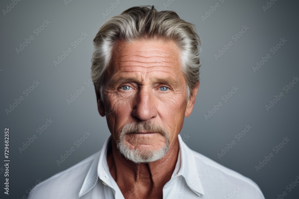 Portrait of a senior man with grey hair and white shirt. Portrait of a senior man with grey hair and white shirt.