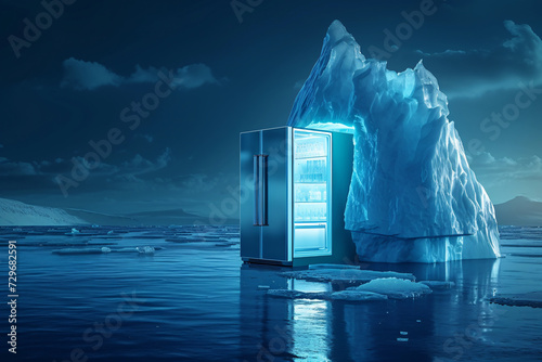 a refrigerator in the middle of a large iceberg