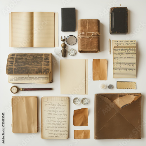 lat lay of of notebook and writers tools supplies