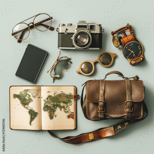 Flat lay of of notebook and writers tools supplies
