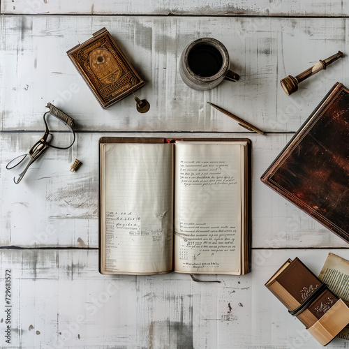 lat lay of of notebook and writers tools supplies