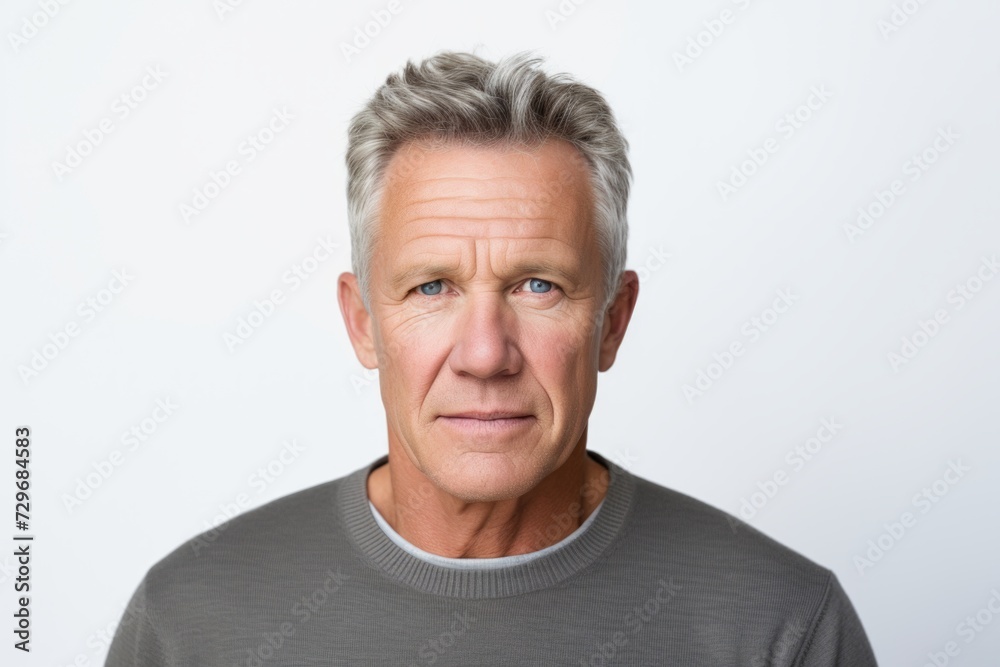 Portrait of mature man with grey hair and grey t-shirt. Portrait of mature man with grey hair and grey t-shirt.