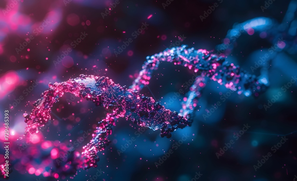 Glowing DNA Strand Background with Starry Sky - Abstract Science and Genetic Concept
