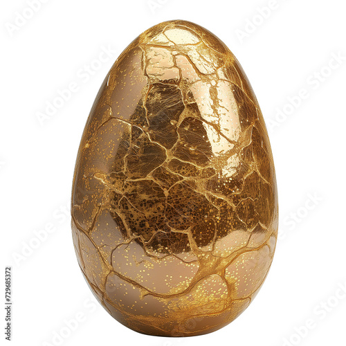 Golden glittering Easter egg with cracks isolated on transparent background.