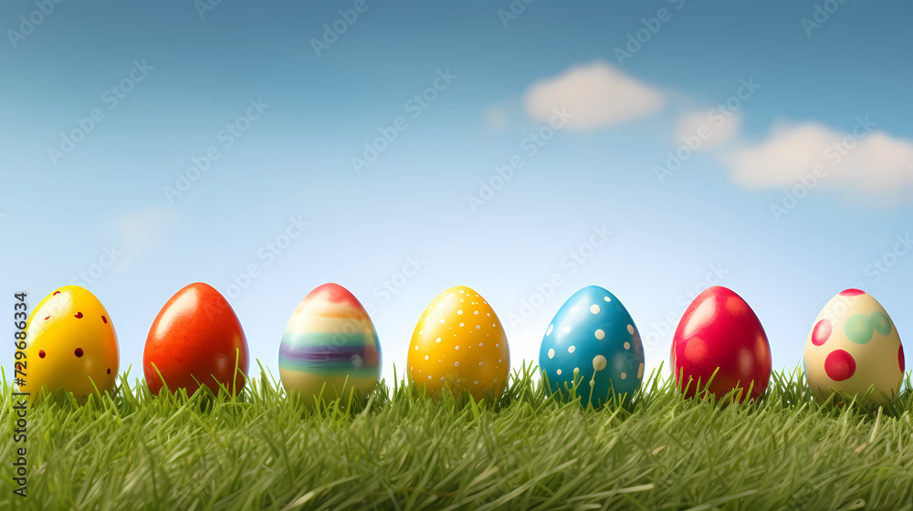 Easter background, many colorful Easter eggs