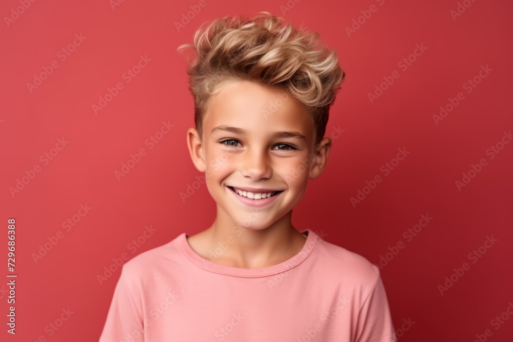 Portrait of a cute little boy with blond hair on a red background Portrait of a cute little boy with blond hair on a red background