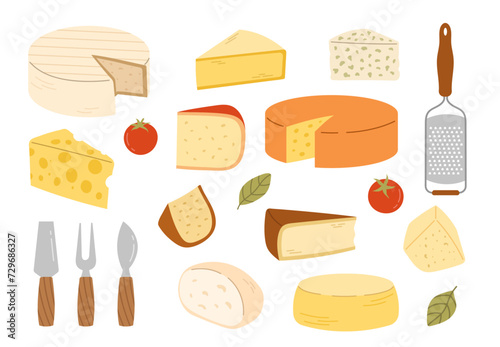 Vector cheese set of illustrations on a white background