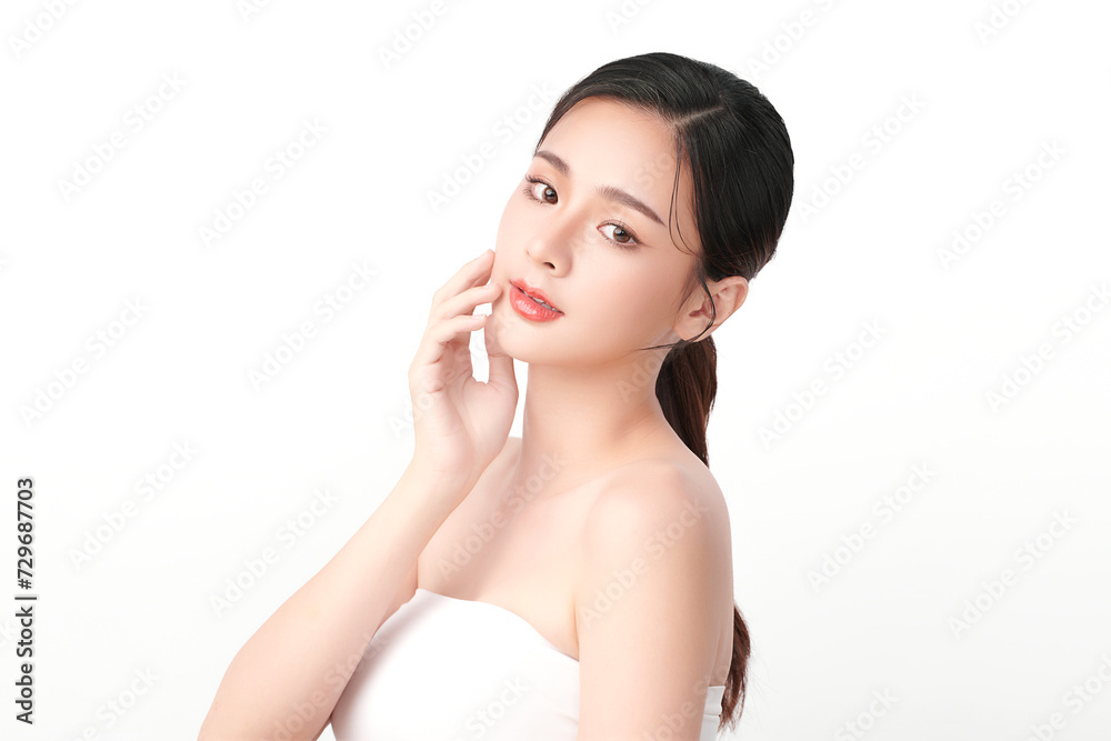 Beautiful young asian woman with clean fresh skin on white background, Face care, Facial treatment, Cosmetology, beauty and spa, Asian women portrait. Beautiful young asian woman with clean fresh skin on white background, Face care, Facial treatment, Cosmetology, beauty and spa, Asian women portrait.