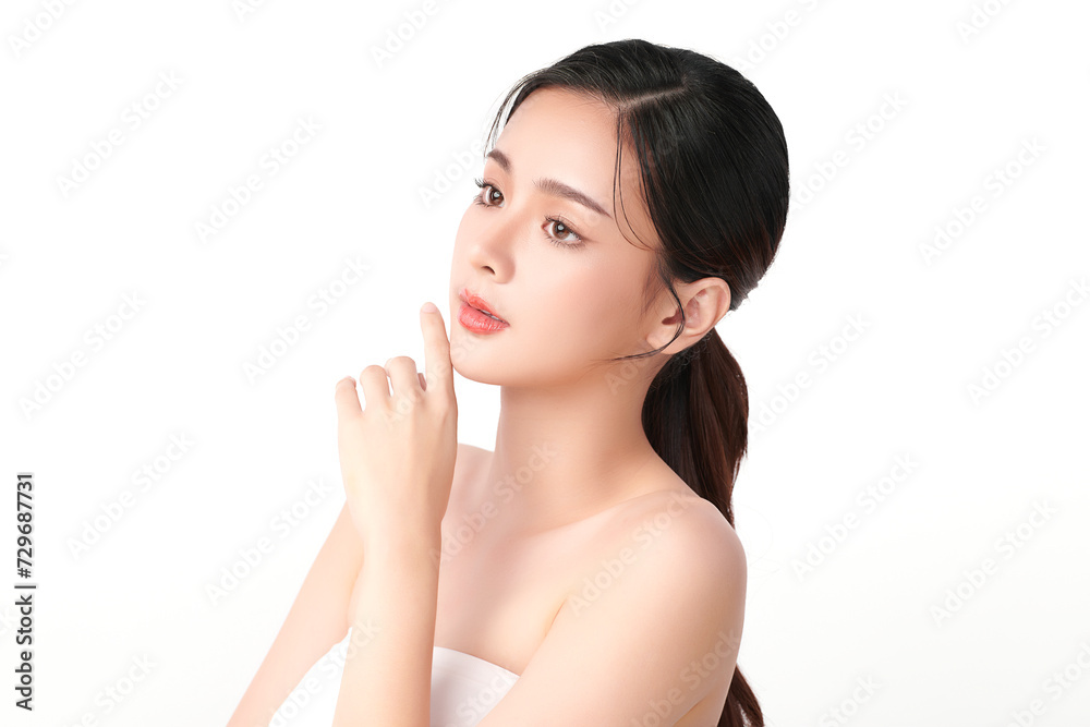 Beautiful young asian woman with clean fresh skin on white background, Face care, Facial treatment, Cosmetology, beauty and spa, Asian women portrait. Beautiful young asian woman with clean fresh skin on white background, Face care, Facial treatment, Cosmetology, beauty and spa, Asian women portrait.