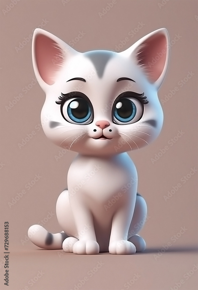 flat logo of Cute baby cat kitty kitten with big eyes lovely little animal 3d rendering cartoon character