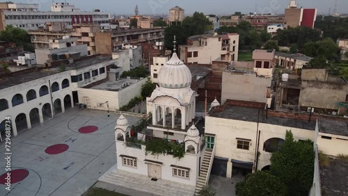Aerial video of a temple in the city of Ludhiana, India