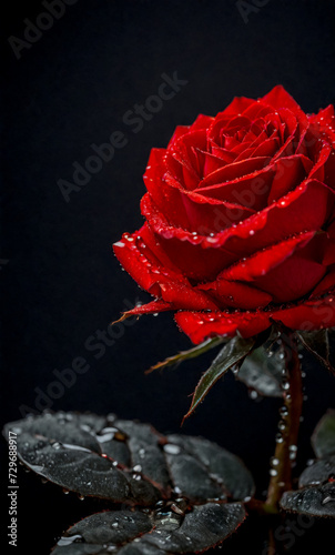 red rose with water drops  single red rose with dew   water drops on it   Perfect composition  beautiful detailed   8k photography  photorealistic   soft natural perfect light