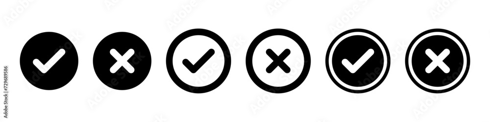 Check mark and cross mark icon set Check mark and cross mark icon set