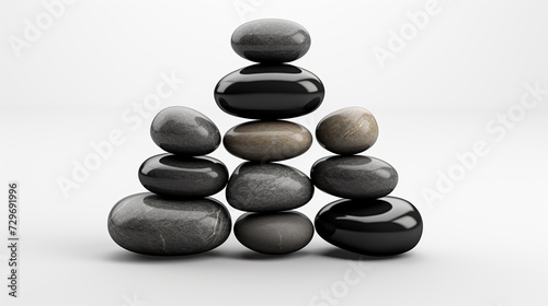 Black balancing zen stones pyramid isolated on a white background