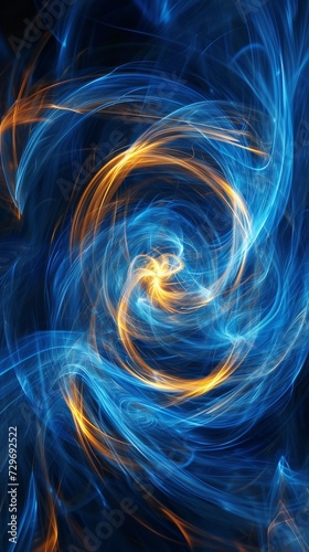 Blue and Yellow Swirl on Black Background - Abstract Art Design