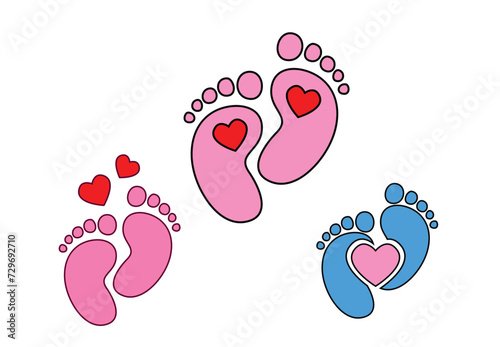 baby footprint , footsteps, Baby Feet Hearts,  vector illustration.