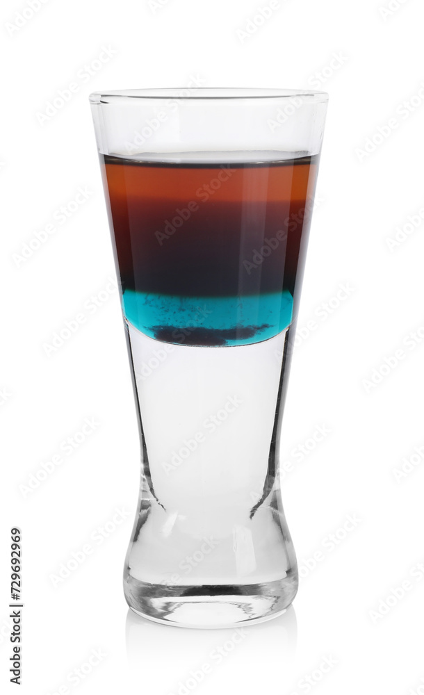 Shooter in shot glass isolated on white Shooter in shot glass isolated on white