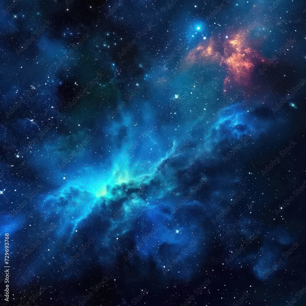 The beauty of sparkling colorful nebulae in deep space is formed from low density dust and clouds, good for use for science, insight, web, advertising, blogs etc. Generative ai - obrazy, fototapety, plakaty 