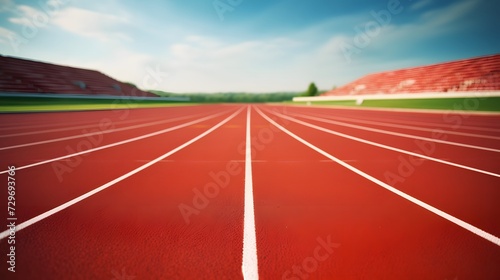 School sports stadium with red artificial rubber ground running tracks white lines on it