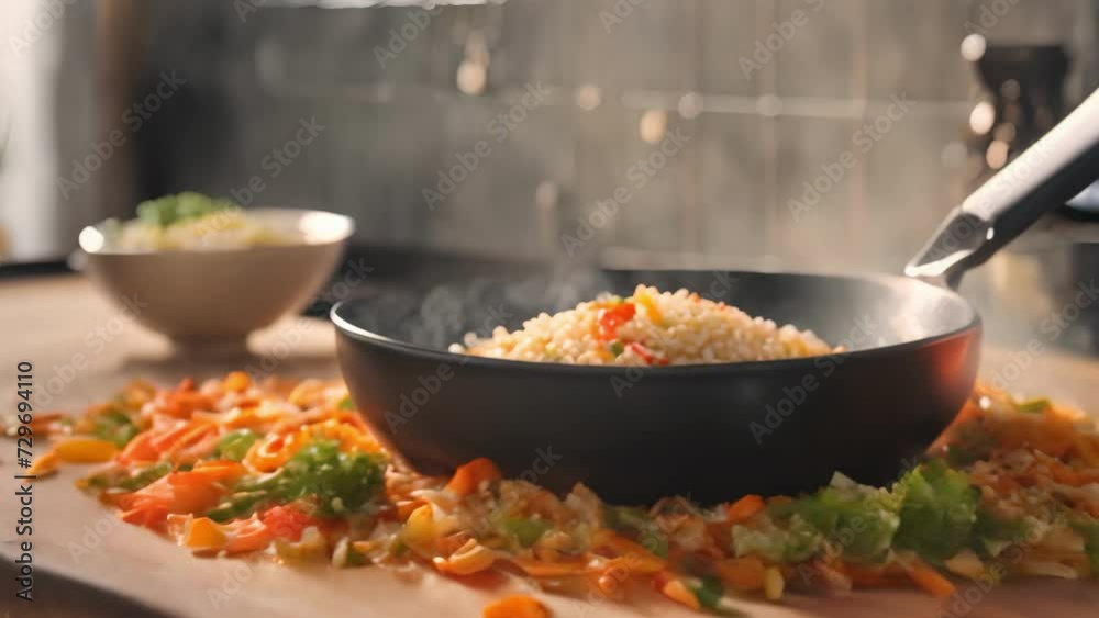 Harmony on a Cutting Board: A Wholesome Medley of Rice and Colorful Vegetables Dance Together Harmony on a Cutting Board: A Wholesome Medley of Rice and Colorful Vegetables Dance Together